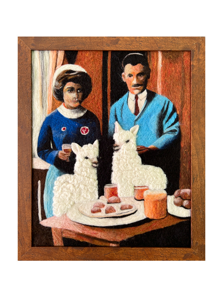 Breakfast Alpacas Felted Portrait